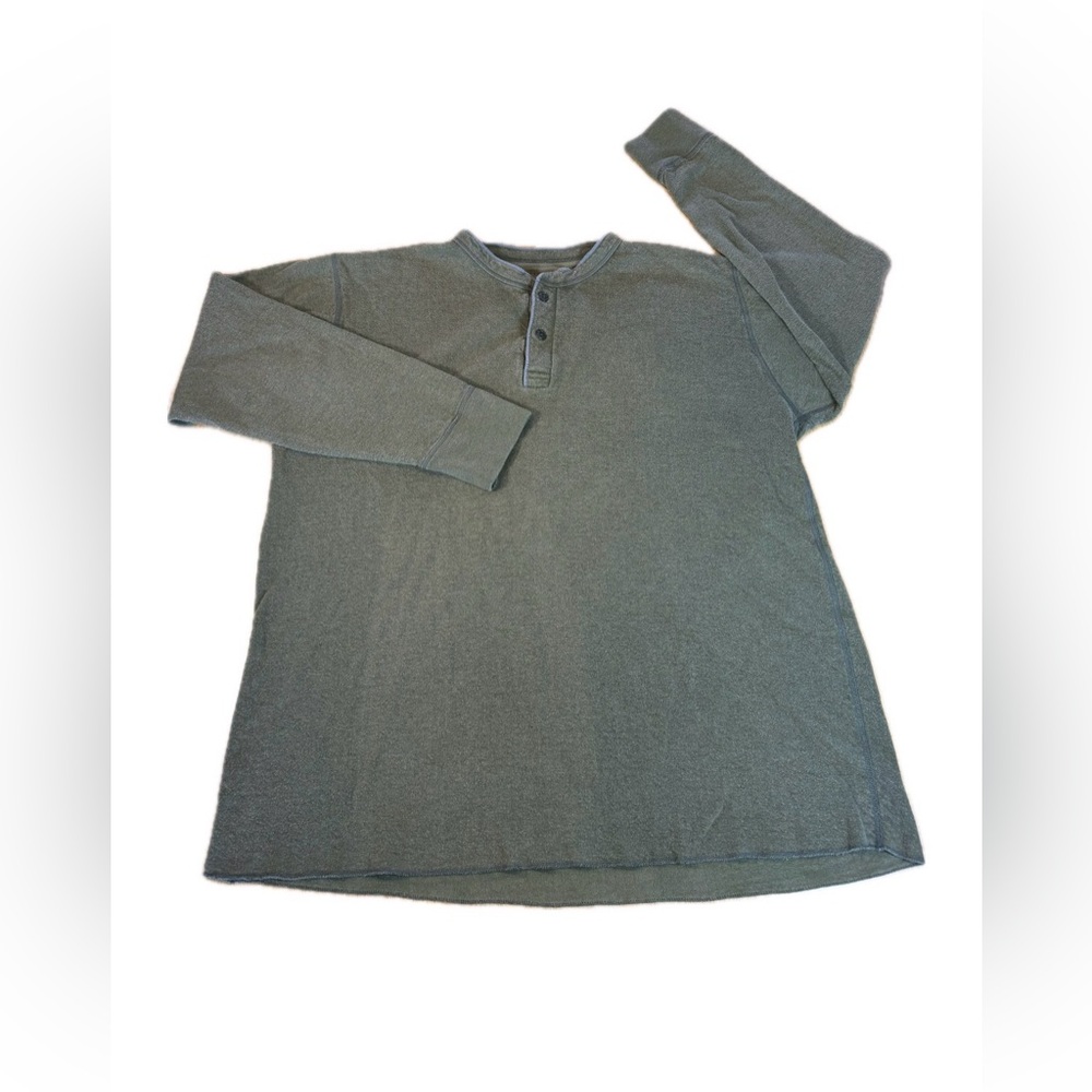 LL Bean Henley Shirt Men's Size XXL Green Traditional Fit Stretch Long Sleeve